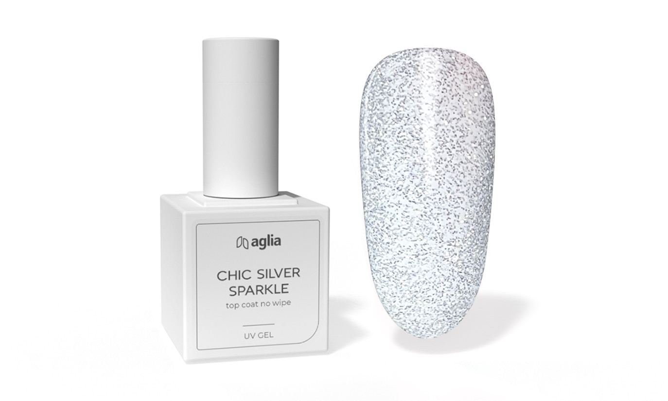 CHIC SILVER SPARKLE - vrchní bezvýpotkový UV gel