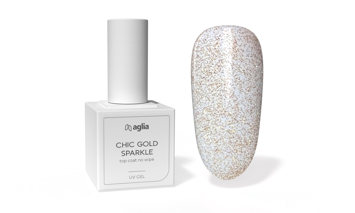 CHIC GOLD SPARKLE - vrchní bezvýpotkový UV gel